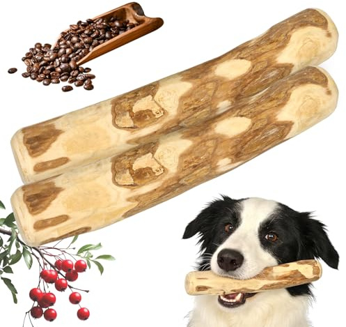 Junrvivy 2 Stück Kaffeeholz für Hunde – Natürliches Kauholz zur Zahnpflege & Stressabbau, Langanhaltendes Kauspielzeug für Mittelgroße & Große Hunde, Koffeinfrei Größe M (21x3.5-3.7 cm)