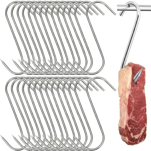 50 Ganchos para Colgar de Metal, 12cm Ganchos en S de Carnicero para Carne, Ahumado y Embutidos, Colgadores Multiusos de 2mm de Grosor para Cocina, Barbacoa y Organización