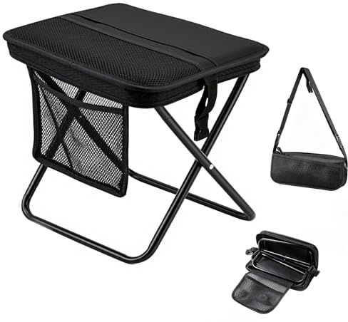 YedZen Sgabello pieghevole portatile da giardino, da campeggio, con cerniera, piccolo sgabello pieghevole, supporta fino a 120 kg, sgabello da pesca per escursioni, pesca e attività all'aperto (nero