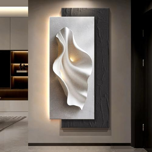 BEBANE Decorazione murale 3D in Rilievo, Quadro Astratto con Illuminazione LED, Decorazione per Ingresso in arenaria, Scultura murale Dipinta, Adatta per Soggiorno(B,60 * 120cm/23.6 * 47.2in)