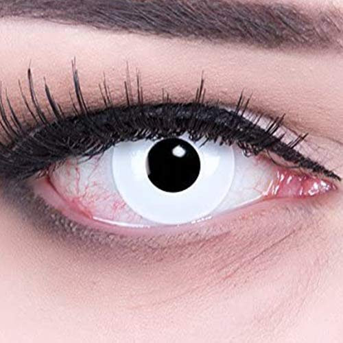 Funnylens farbige weiße weisse Kontaktlinsen mit Stärke -4,50 crazy Kontaktlinsen crazy contact lenses White Out weiß 1 Paar. Mit Linsenbehälter! Perfekt zu Halloween, Karneval und Fasching