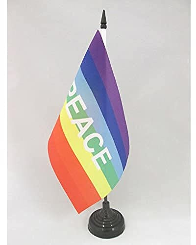 AZ FLAG Bordsflagga Regnbåge Peace-bokstav 21x14 cm 100D Polyester Plastfot