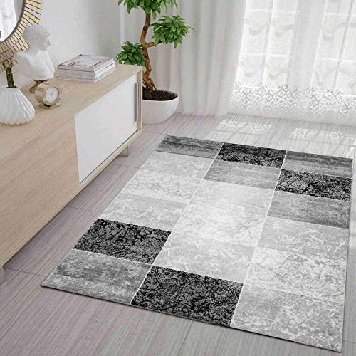 VIMODA singapur6704 Designer Rug Modern Checked, Marble Pattern Heather Ökotex Certified Grey White - Grey, 80 x 150 cm