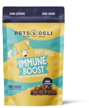 Pets Deli Immune Boost Snack für Hunde mit Huhn, 300g | Mit Postbiotika für Darmflora & Immunsystem, getreidefrei, ohne Zucker, Premium Qualität