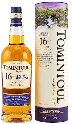 Tomintoul | Single Malt Scotch Whisky | 16 Jahre gereift | Reifung in Bourbon-Fässern | 4-fach mit Gold ausgezeichnet | 40% vol. | 700 ml