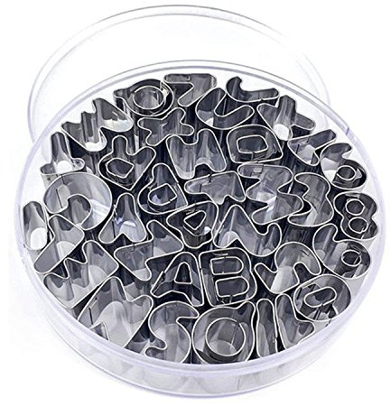 SGerste 37 PCS Alphabet and Number Cookie Cutters, Stainless Steel Funny Letters Numbers Cutter Set Fondant Cake Cookie Mold Maker Tools with Storage Box
