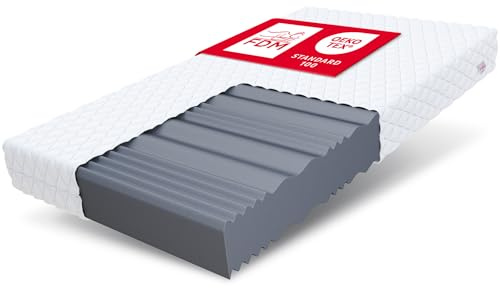 FDM Livia Matratze 140 x 200 cm Schaumstoffmatratze Härtegrad H4 16 cm Höhe Profilierter Schaum 7-Zonen Hochelastischer HR T25 mit Wellenschnitt Polyester