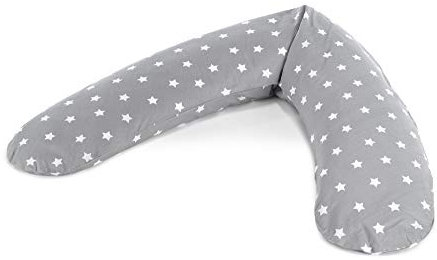 Theraline Komfort Stillkissen | gefüllt mit sandfeinen Perlen | inkl. Außenbezug Big Stars grau| 180 cm