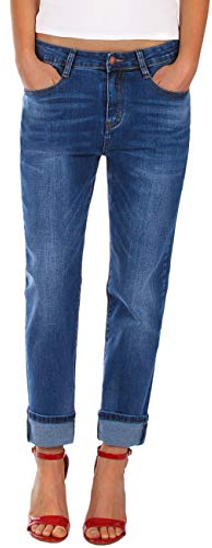 Fraternel damjeans byxor pojkvän baggy stretch avslappnad, blå, XXL