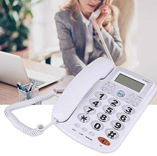 ASHATA Schnurgebundes Telefon, Schnurtelefon LCD Display Desktop Telefon mit Große Tasten,Freisprecheinrichtung Tischtelefon Rauschunterdrückung Analog Telefon mit Dual-Port 3 Farben(Weiß)