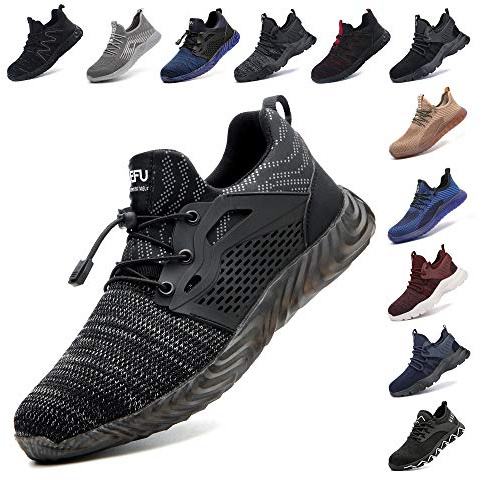 Hitmars Chaussures de Sécurité Hommes Femme Embout Acier Travail Chantier Protection Basket securite Légère Antidérapante Noir Bleu Gris Vert Rose 36-48 EU Gris 45