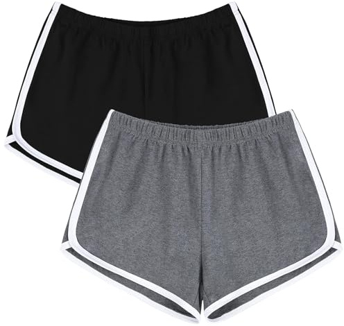 URATOT 2-pack sportshorts, bomull, yoga, dans, korta byxor, sommar, sportshorts, svart, mörkgrå, 3XL