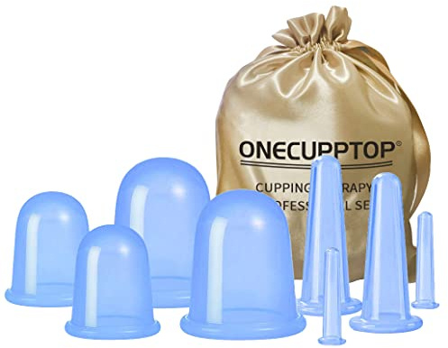 ONECUPPTOP - Set di coppettazioni in silicone anti cellulite, con ventosa e ventosa per massaggi, set per coppettazioni viso corpo e viso (blu)
