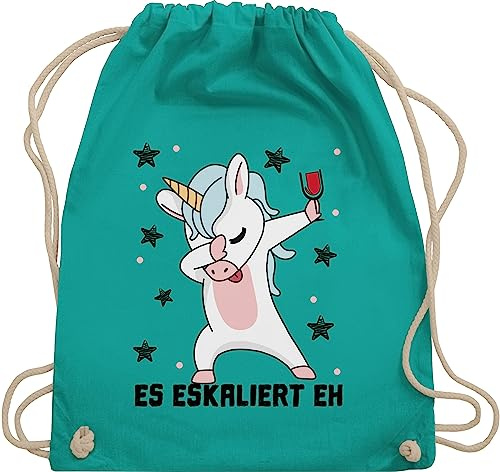 Turnbeutel Rucksack - Party & Alkohol Damen - Es eskaliert eh Einhorn mit Weinglas - Unisize - Türkis - einhornrucksack saufrucksack sauf wein beutel geschenke für weintrinker festival clothes