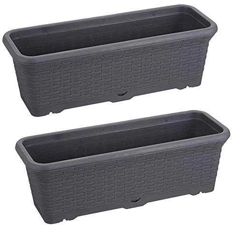 Serinova Jardinera Balcón, Maceta 54 cm. Largo, Set 2 Unidades, Efecto Mimbre, 12 litros (Antracita)