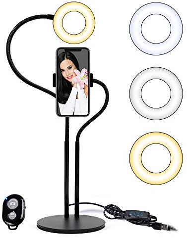 LED Ring Light Phone Holder with Bluetooth, USB Selfie Ring Light Phone Stand, Vlogging Live Stream Light Kit