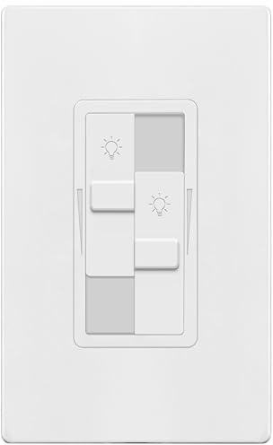 TOPGREENER Dual Load Dimmer Light Switch,Double LED Dimmer Switch, 1-Pole, No Neutral Required, UL-Listed, Wall Plate Included, White