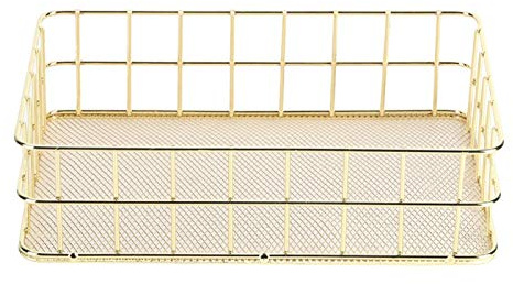 VIFERR Aufbewahrungskorb, Drahtgeflecht Korb Goldener Eisen Aufbewahrungskorb Grid Drahtkorb Make Up Organizer für Zuhause Badezimmer Büro (L)