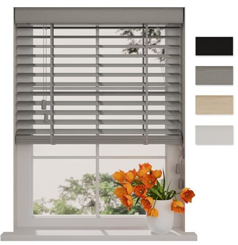 DTCH® Bambus Jalousie innen, hellgrau, 120 x 130 cm | 50mm Lamellen, nachhaltiges Bambusholz, Sicht- und Sonnenschutz, Stahlkassette mit Abdeckleiste, Breiten bis 250 cm