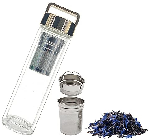 Teeflasche aus Glas mit Edelstahl Sieb - to go Trinkflasche für Kalt und Heißgetränke - Trinkflasche mit Schraubverschluss und Edelstahl sieb von Naturic