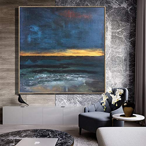 Ölbilder Auf Leinwand Handgemalt,100% Handgemalt Extra Großes Meer Sonnenuntergang Landschaft Kunst Ölgemälde Auf Leinwand Wandkunst Rahmenlose Bilddekoration Für Live Room Home, 40X40Cm (16X16Inch)