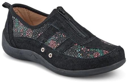 Pavers Womens Wide Fit Leather Arch Support Trainers | Slip On Shoe | Zip | No-Heel | Arch Support