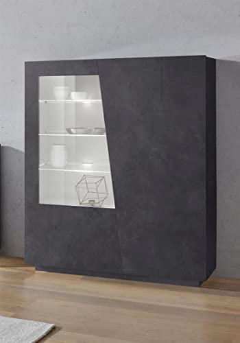 möbelando Vitrine Vitrinenschrank Standvitrine Highboard Standschrank Viterbo I Schiefer Nachbildung