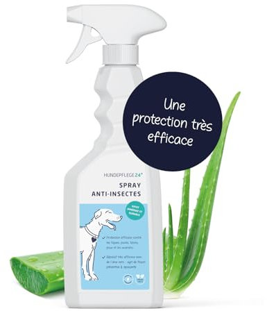 Hundepflege24 Spray Anti Tique et Anti Puces Chien 500ml - Protection hautement Efficace Contre Les tiques, puces & acariens pour Les Chiens avec du géraniol et de l'aloe Vera - Action immédiate