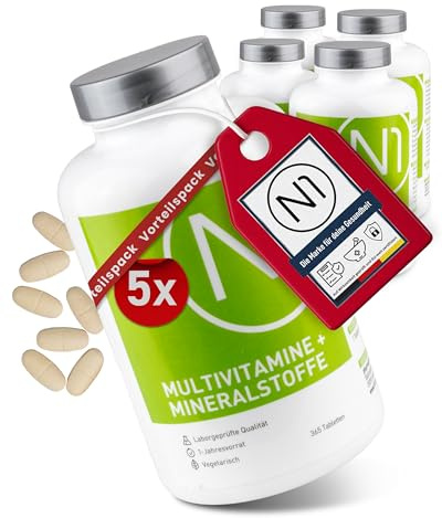 N1 Multivitamin Tabletten 5x365 St. (Jahresvorrat) - A-Z Vitamin Komplex | Alle Vitamine und Mineralien hochdosiert in einer Tablette - Vegetarisches Nahrungsergänzungsmittel All in One, 1 x täglich