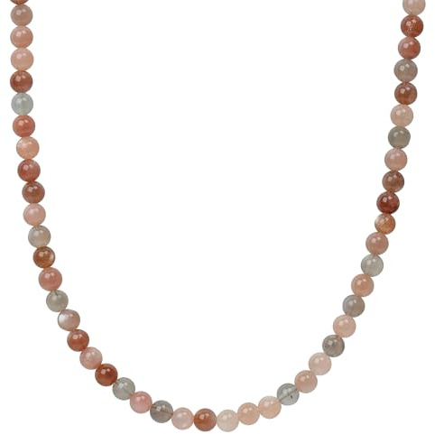 ELEDORO Mondstein Edelsteinkette Damen mit 925 Silberverschluss | Kleine deutsche Schmuckmarke ELEDORO: handgefertigte Mondstein-Kette, 48+5 cm, 6 mm, Karabiner, 925 Silber vergoldet