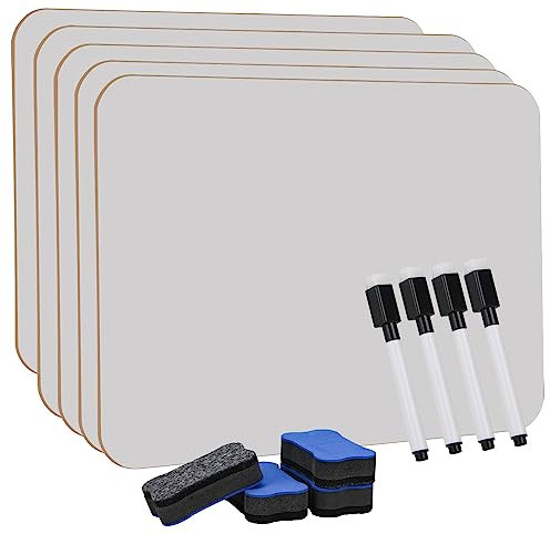 Hisredsun 4 Stück whiteboard klein, Mini Whiteboard a4, abwischbare tafel mit 4 Stiften und 4 Radiergummis, kleines whiteboard für Klassenzimmer, Zuhause und Büro