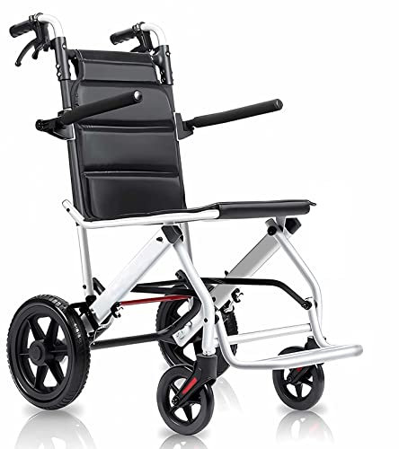 Bueuwe Rollstuhl Faltbar Leicht Transportrollstuhl, Kleiner Rollstuhl für die Wohnung und Unterwegs, Extra Schmaler Reiserollstuhl, Aluminium, 40cm Sitzbreite