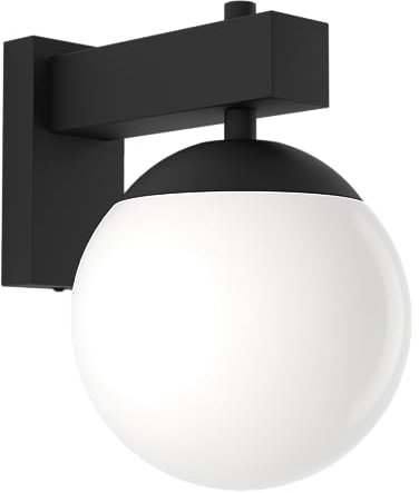 Eglo Bufalata - Lampada da parete per esterni, applique per esterni, in metallo nero, sfera in plastica bianca, con attacco E27, IP44