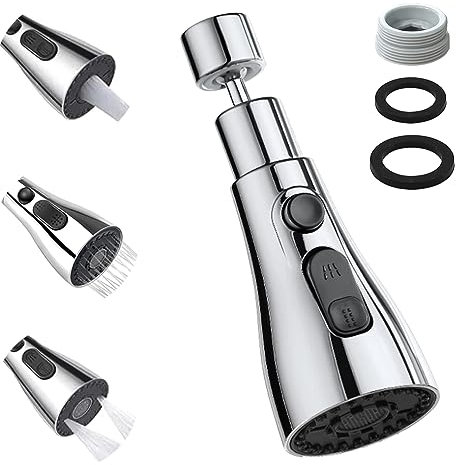 YDHfdc Embout Robinet Cuisine 360°Rotatif 3 Modes Douchette Evier Cuisine Robinet avec Adaptateur Tête Douchette Evier Cuisine pour FM22 Robinet,Embout Robinet Cuisine (Argent)