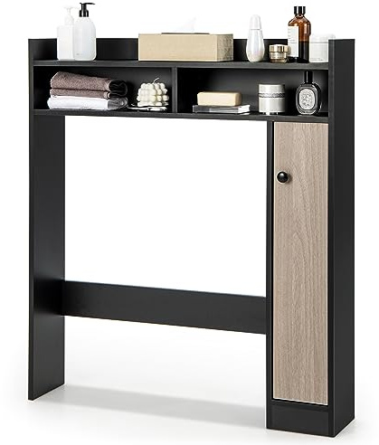 LIFEZEAL Meuble de Salle de Bain avec Porte au-Dessus Toilettes | Meuble de Rangement sur WC pour Salle de Bain, Petit Meuble de Rangement, 88 x 18 x 100 cm, Noir