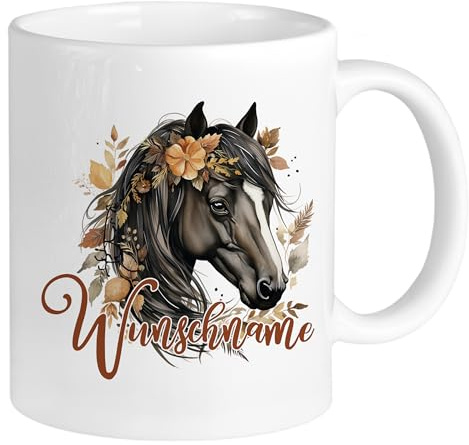 GRAZDesign Tasse Pferd braun mit Namen personalisiert, Becher für Pferdemädchen als Geschenk, Keramik 330ml