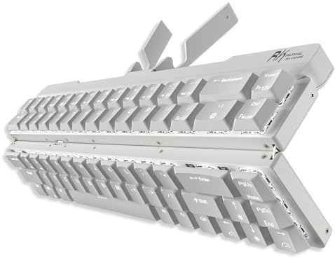 RK ROYAL KLUDGE F68 60% Foldable Low Profile Mechanical Keyboard, Wireless Mechanical Keyboard with Aluminum Body, Built-in Stand Holder, White Backlit, 68 Keys, Tactile Brown Switch