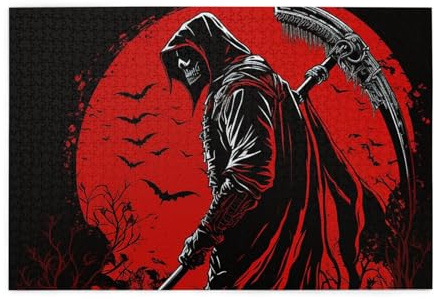 HERRECX 1000 Piece Jigsaw Puzzle Sickle Grim Reaper Night Moon red Wood Puzzle for Adults Teens Family Game Educational Toys Gifts