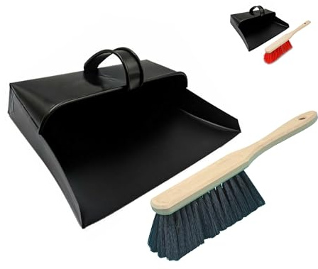 Brushmann Enclosed Metal Dustpan and Hand Brush Set (Soft Bristle Brush)