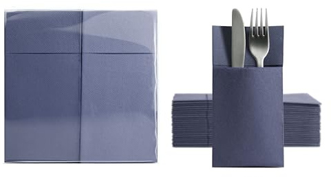Aroba 500 Soft Point Besteckservietten weiches Material, Volumen & Struktur | fertig gefaltete Servietten mit Schlitz | 39x38 cm 1/8 Falz Bestecktasche |gute Qualität Blau