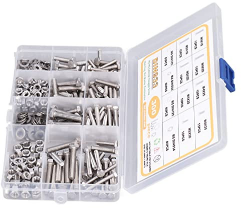 DIN125-Unterlegscheibe, 300-teiliges Sechskantschrauben- und Muttern-Set, Edelstahl-M4-M5-Schrauben, DIN933-Mutter, DIN125-Unterlegscheibe, Sechskantschrauben-Set für, Schrauben-