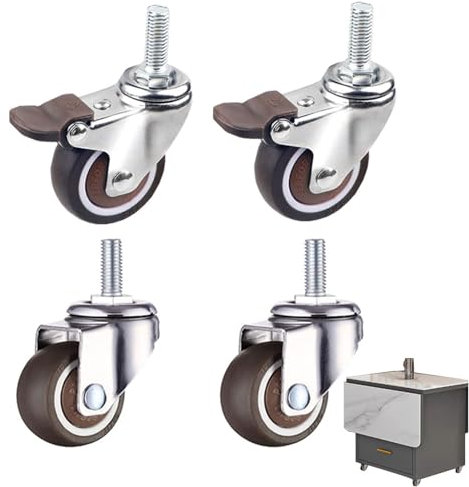 4 Pezzi Ruota Girevole Con Perno Filettato M8 X 15mm 2 Ruote Girevoli Di 360 Gradi + 2 Ruote Con Freno, Silenzioso Gomma Ruote Piroettanti Capacità Di Carico: 40Kg per Mobili Interno ed Esterno