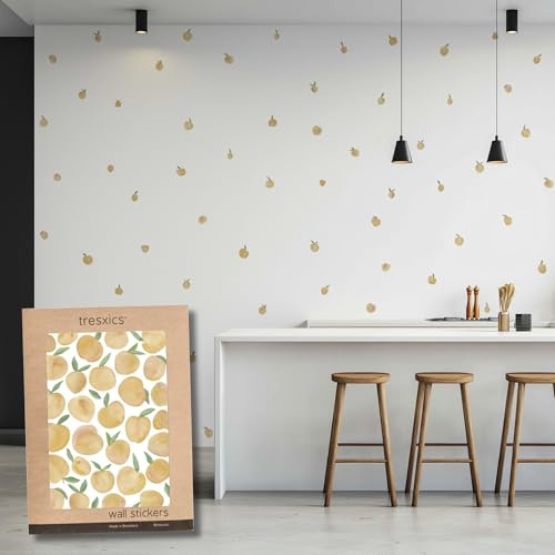 Pegatinas Pared Decorativas Ciruelas Acuarela | 2 Láminas, 60 Ciruelas Adhesivas | Vinilo Adhesivo Pared | Efecto Papel Pintado | Cubre 3 m² | TRESXICS (Amarillo)