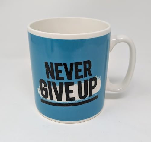 JRose Collections Never Give Up Giant Mug - Extra Large Novelty Ceramic Coffee and Tea Cup - Jumbo Boss Mug for The Ultimate Caffeine Fix JR5101