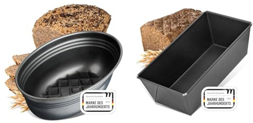 Zenker Brotform oval BLACK METALLIC, Brotbackform & Brotbackform 30 cm Pure, Königskuchenform mit Antihaftbeschichtung, hochwertige Backform (Farbe: schwarz), Menge: 1 Stück