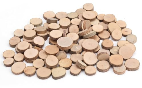 100 Stücke Holzscheiben zum Basteln Deko Klein | Holz Log Scheiben DIY Handwerk kleine holzscheiben Holzplatte Runde 1-2cm Unvollendete für DIY Kunsthandwerk, Hochzeit Deko