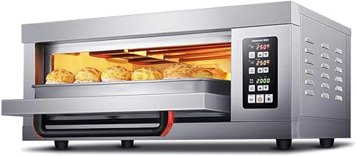 Forno Elettrico per Pizza Cucina a Piano Singolo Cottura Commerciale Catering in Pietra Refrattaria con Timer, 3200 W, Acciaio Inossidabile, Forno per Pizza per la Casa Pane