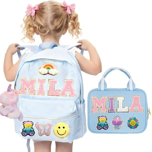 ROSLILY Personalized Backpack Lunch Bag for Girls Boys Toddles Custom Back To School Backpack With Name Patch Custom Nylon Waterproof School Backpack for School Travel Easter Basket Stuffers