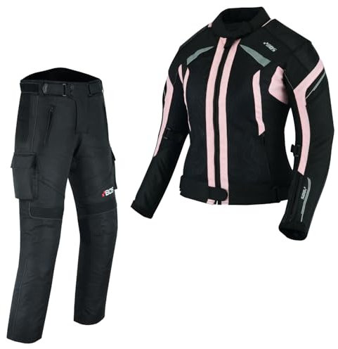 WMW WALI MOTO WEAR Damen Motorradkombi 2-teiliges Protektoren Motorradhose & Motorradjake Wasserdicht Reflektierend Wärme Textil Motorradbekleidung Jacke und Hose (PINK, S)