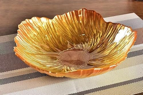 YJDZ Nordic Modern Crystal Glass Fruit Bowl, Pearlescent Flower Shape, Large Decorative Snack Plate for Household Use(Orange,19x4.8cm)